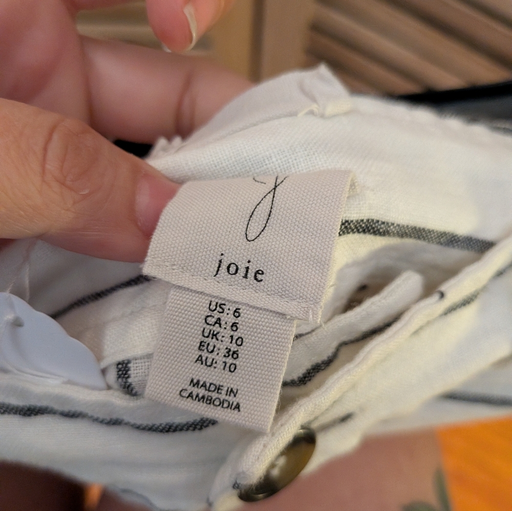 Joie 100% Linen Stripe Wide Leg Pants Ivory Black Stripe Size 6 - Picture 3 of 5